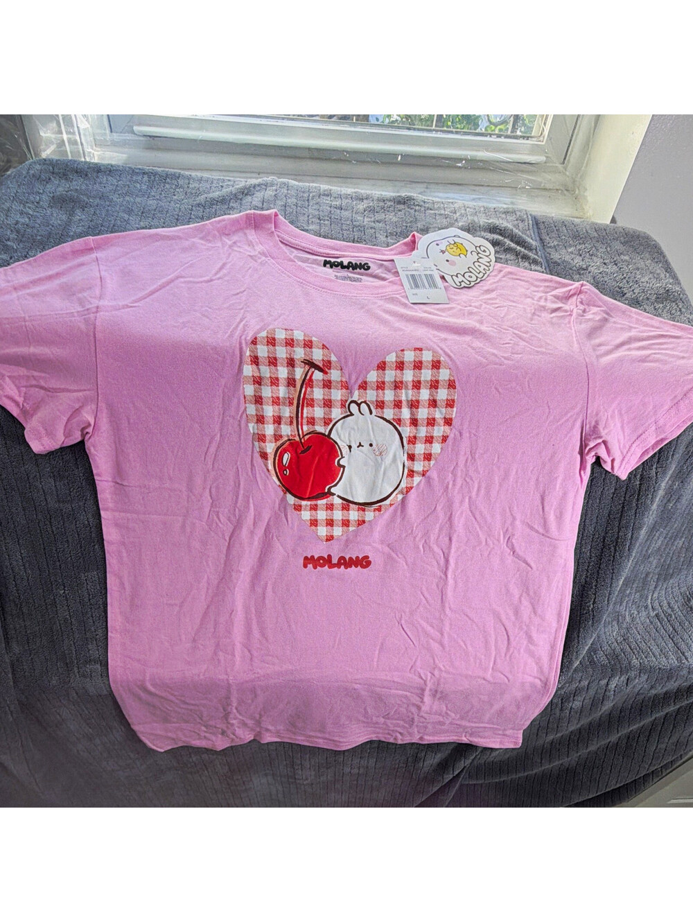 Molang Unisex Molang Graphic Print T-Shirt Pink Crew Neck Short Sleeve L MOLR002